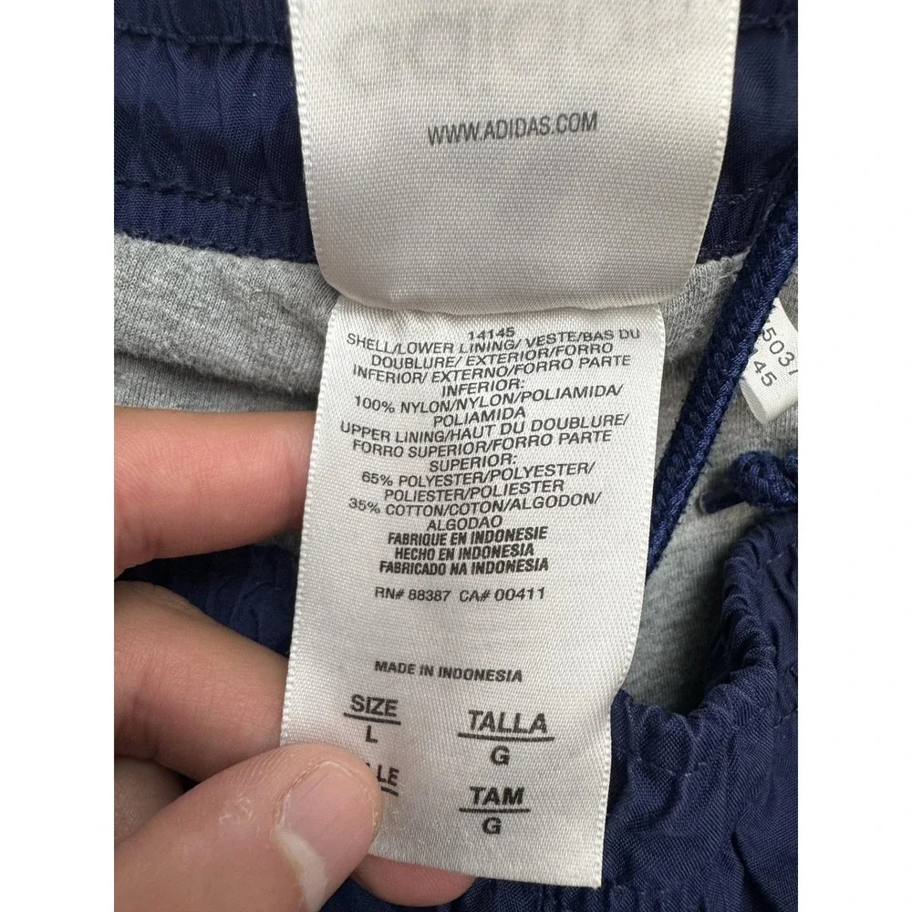 VTG Adidas Track Pants Mens Large Blue Nylon 3 Stripe Lined Zip Ankle Athletic